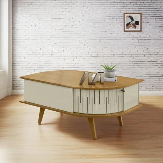 Mesa De Centro Para Sala 90cm Indy Z10 Cumaru/opala - Mpozen Foto 1