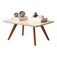 Mesa De Centro Quadrada Sala Mdf Pé Palito Decorativa Retrô Cor Off White Foto mini 1