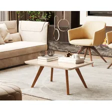 Mesa De Centro Quadrada Sala Mdf Pé Palito Decorativa Retrô Cor Off White Foto mini 2