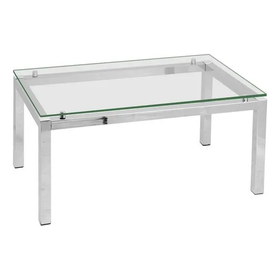 Mesa De Centro Retangular Cromada Aço Transparente Cor Prata Foto 1