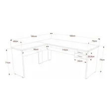 Mesa De Escritório Em L 1,60x1,60m Com 2 Gavetas Ffwt Cor Nogal/Preto Ônix Compace Foto mini  3