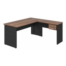 Mesa De Escritório Em L 1,60x1,60m Com 2 Gavetas Ffwt Cor Nogal/Preto Ônix Compace Foto mini  2