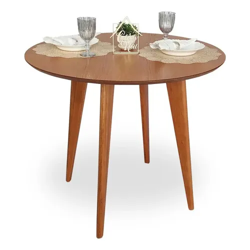 Mesa De Jantar 90cm Redonda Tampo Laminado Em Madeira Slim Foto 1