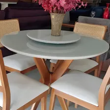 Mesa De Jantar Acássia Tampo Em Mdf Com Vidro E Base If Foto mini  3