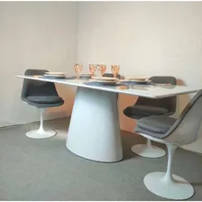 Mesa De Jantar Cone Retangular 140x90 Cm Base Oval Branca Foto mini 4