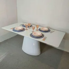 Mesa De Jantar Cone Retangular 140x90 Cm Base Oval Branca Foto mini  3