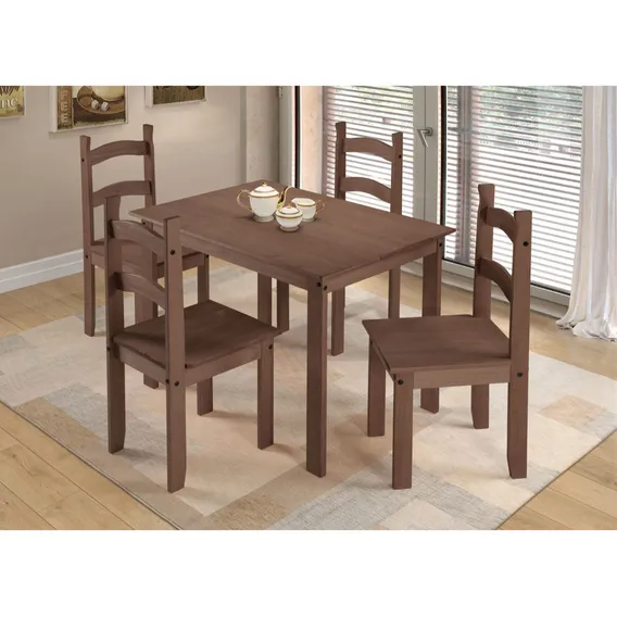 Mesa De Jantar Mobília Compacta Com 4 Cadeiras Em Madeira 100x70 Chocolate Foto 1