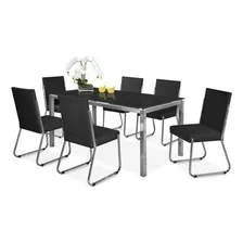 Mesa De Jantar Ol铆via 6 Cadeiras Siena M贸veis Preto Hdwt Foto mini 2