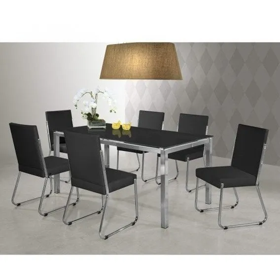 Mesa De Jantar Ol铆via 6 Cadeiras Siena M贸veis Preto Hdwt Foto 1