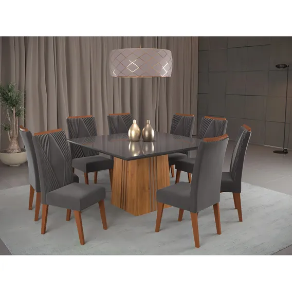 Mesa De Jantar Quadrada Monza Com 8 Cadeiras Madeira Maciça Foto 1