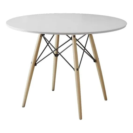 Mesa De Jantar Redonda Eiffel Wood Branco 90 Cm Foto 1