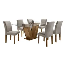Mesa De Jantar Tampo De Vidro 6 Cadeiras Classic Cel Ec Foto  mini 1