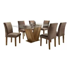 Mesa De Jantar Tampo De Vidro 6 Cadeiras Classic Cel Ed Foto mini 1