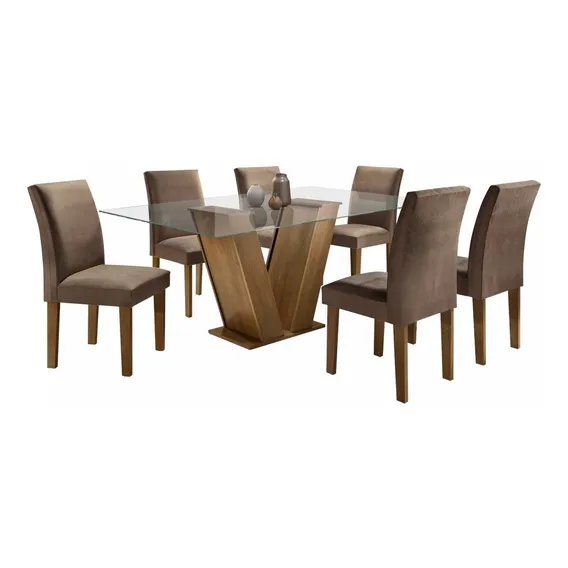 Mesa De Jantar Tampo De Vidro 6 Cadeiras Classic Cel Ed Foto 1