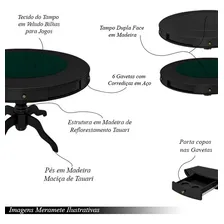 Mesa De Jogos Bellagio E 6 Cadeiras Poker Pu Caramelo/preto Pano Preto Foto mini 4