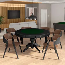 Mesa De Jogos Bellagio E 6 Cadeiras Poker Pu Caramelo/preto Pano Preto Foto mini 1