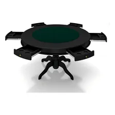 Mesa De Jogos Bellagio E 6 Cadeiras Poker Pu Caramelo/preto Pano Preto Foto mini 2