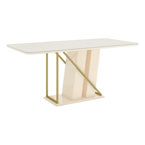 Mesa De Madeira Andy Com Vidro Off White - Henn Pés Bege Foto 1