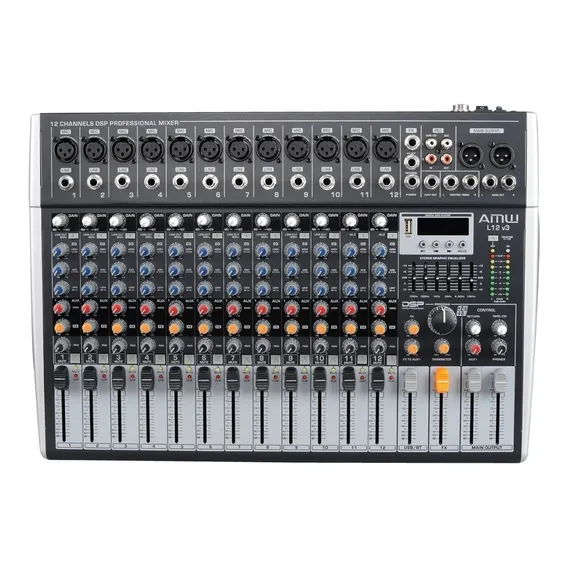 Mesa De Som Amw L12 V2 Canais Xlr Mp3 Reverb Efx Usb Bt 110V/220V Foto 1