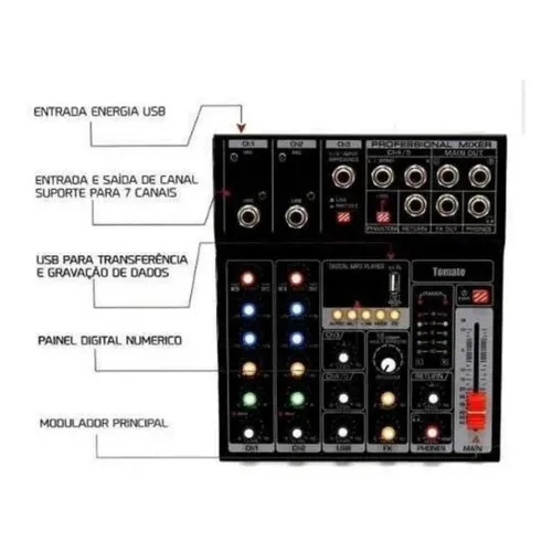 Mesa De Som Profissional Mixer Efeitos 5 Canais Usb Pendrive Foto 1