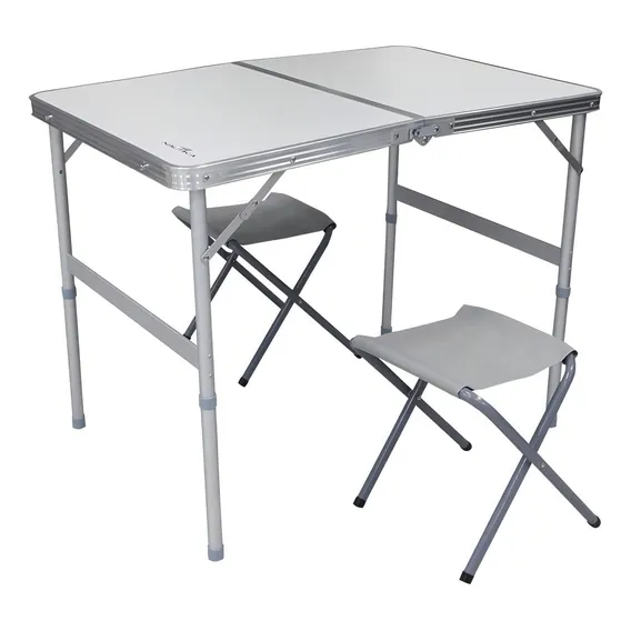 Mesa Dobrável Tipo Maleta C/ 2 Banquetas Nautika Domo Cor Cinza Foto 1