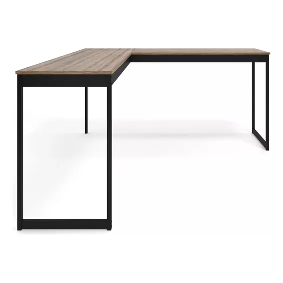Mesa Em L 150x150 Apoio Escrit贸rio Diretor Metal E Madeira Cor Lamina Com Preto Foto 1