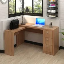 Mesa Em L Para Escritório 3 Gavetas Me4101 Amêndoa - Tecno M Foto mini 3