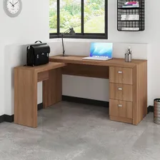 Mesa Em L Para Escritório 3 Gavetas Me4101 Amêndoa - Tecno M Foto mini 2