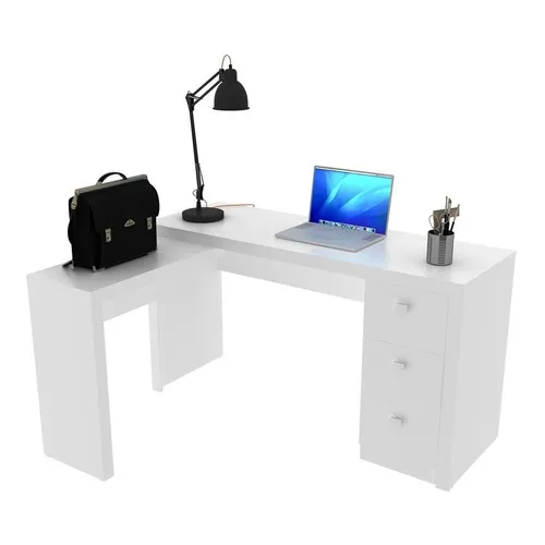 Mesa Em L Para Escritório 3 Gavetas Me4101 Branco - Tecno Mo Foto 1