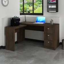 Mesa Em L Para Escritório 3 Gavetas Me4101 Rústico - Tecno M Foto mini  2
