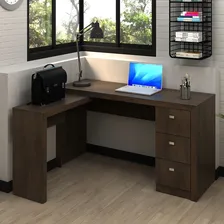 Mesa Em L Para Escritório 3 Gavetas Me4101 Rústico - Tecno M Foto mini  3