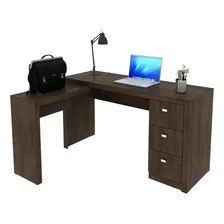 Mesa Em L Para Escritório 3 Gavetas Me4101 Rústico - Tecno M Foto  mini 1