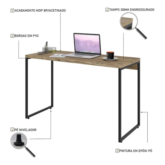 Mesa Escritório Escrivaninha 120cm Dynamica Carvalho Cor Marrom Foto 1