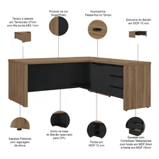 Mesa Escrit贸rio L 180x190cm 2 Portas 3 Gavetas Unik Preto Foto mini 4
