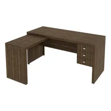 Mesa Escrivaninha Canto Escrit贸rio 3 Gavetas Marrom Nogal Foto mini 2