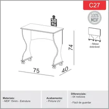 Mesa Escrivaninha Dobrável 75cm C27 cor freijó Dalla Costa Foto mini 4