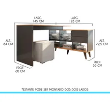 Mesa Escrivaninha Em L Com Estante 128/145x84 Cm Mdp Foto mini  3