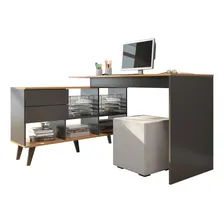 Mesa Escrivaninha Em L Com Estante 128/145x84 Cm Mdp Foto mini  2