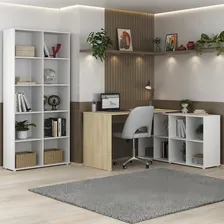 Mesa Escrivaninha L Eron Estante 90x187cm Lean Bco/carvalho Foto mini  2