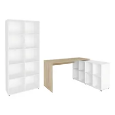 Mesa Escrivaninha L Eron Estante 90x187cm Lean Bco/carvalho Foto  mini 1