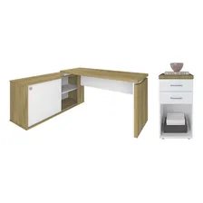 Mesa Escrivaninha L Sharp Gaveteiro 2 Gav Tok Olmo/branco Cor Marrom amarelado Foto  mini 1