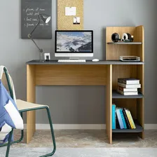 Mesa Escrivaninha Mdf Computador Quarto Marrom Madeira Cinza Foto  mini 1