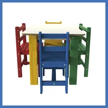 Mesa Infantil Camaleão 4 Cadeiras Colorida Criança Madeira Foto mini 4