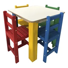 Mesa Infantil Camaleão 4 Cadeiras Colorida Criança Madeira Foto mini 1