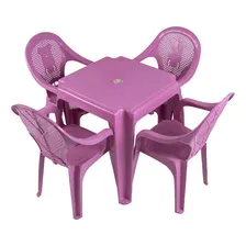 Mesa Infantil Ursinho Com 04 Cadeiras Plásticas Várias Core Cor Rosa Foto  mini 1