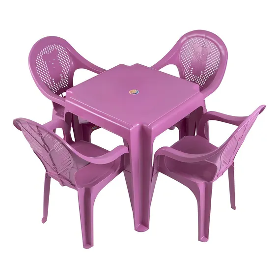Mesa Infantil Ursinho Com 04 Cadeiras Plásticas Várias Core Cor Rosa Foto 1