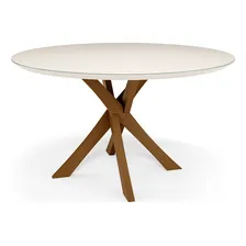 Mesa Jantar 4 Lugares Vidro Redonda Cora 120cm Off White Foto mini 1