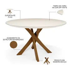 Mesa Jantar 4 Lugares Vidro Redonda Cora 120cm Off White Foto mini 3