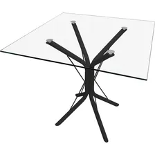 Mesa Jantar Ana 90cm Quadrada Vidro Temperado Base Metal Preta JT HOME Foto mini  2