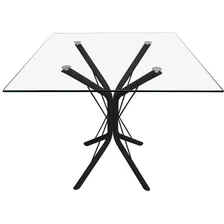 Mesa Jantar Ana 90cm Quadrada Vidro Temperado Base Metal Preta JT HOME Foto  mini 1
